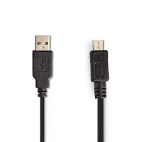 USB-Kabel | USB 2.0 | USB-A Male | USB Micro-B Male | 480 Mbps | Vernikkeld | 2.00 m | Gerold | PVC | Zwart | Polybag
