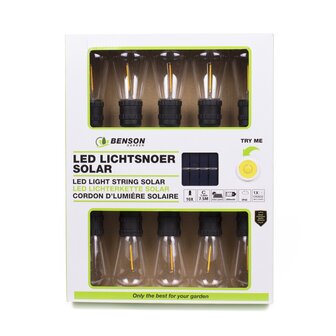 Solar Led Lichtsnoer - 10 Led Lampen - 7.5 Meter - Warm Wit - Binnen &amp; Buiten
