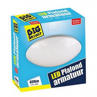 Big Bright LED Plafond/Wandlamp 8W 3000K 18CM