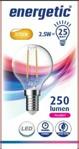 Energetic LED kogel filament E14 2,5W 2700K