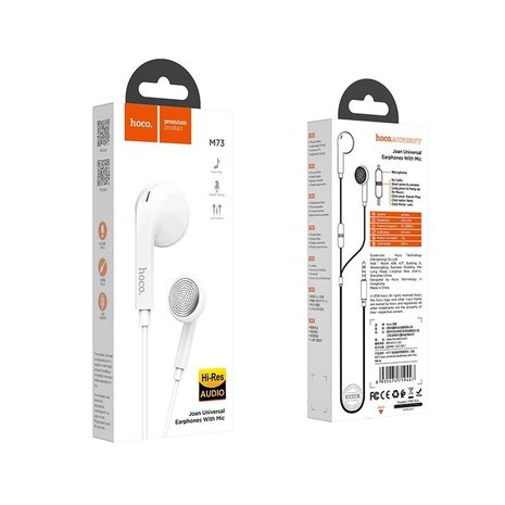 Hoco Universal Wired Earphones with Mic White - 3.5mm jack