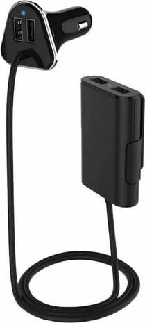 USB autolader 4-poort 9.6A, met verlengkabel