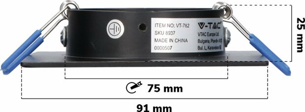 V-Tac Inbouwspot verstelbaar 50mm vierkant zwart