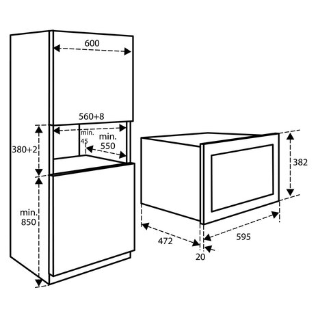 Inventum Combimagnetron oven - 34 l - Nis 38 cm - inbouw-Zwart, IMC3834GT