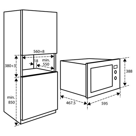 Inventum Combimagnetron - 32 l - Nis 38 cm - inbouw- RVS/Zwart, IMC6032F