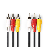 Composiet Videokabel | 3x RCA Male | 3x RCA Male | Vernikkeld | 480p | 1.50 m | Rond | PVC | Zwart | Blister