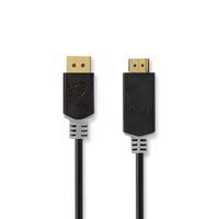 DisplayPort-Kabel | DisplayPort Male | HDMI™ Output | 4K@30Hz | Verguld | 2.00 m | Rond | PVC | Antraciet | Window Box