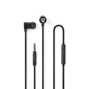 Bedrade Koptelefoon | 1,2 m Platte Kabel | In-Ear | Ingebouwde Microfoon | Aluminium | Zwart