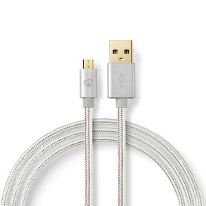 USB-Kabel | USB 2.0 | USB Type-C™ Male | USB Micro-B Male | 480 Mbps | 10 W | Verguld | 3.00 m | Rond | Gebreid / Nylon | Aluminium | Cover Window Box
