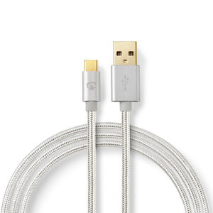 USB-Kabel | USB 2.0 | USB-A Male | USB Type-C™ Male | 480 Mbps | 10 W | Verguld | 1.00 m | Rond | Gebreid / Nylon | Aluminium | Cover Window Box