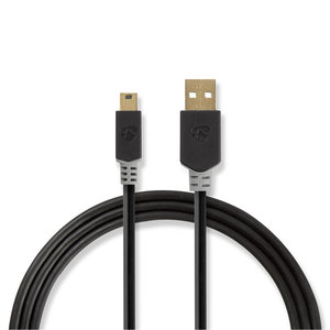 USB-Kabel | USB 2.0 | USB-A Male | USB Mini-B 5-Pins Male | 480 Mbps | Verguld | 2.00 m | Rond | PVC | Window Box