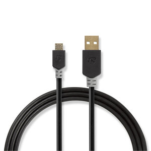 USB-Kabel | USB 2.0 | USB-A Male | USB Micro-B Male | 480 Mbps | Verguld | 1.00 m | Rond | PVC | Antraciet | Window Box