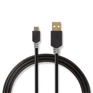 USB-Kabel | USB 2.0 | USB-A Male | USB Micro-B Male | 480 Mbps | Verguld | 2.00 m | Rond | PVC | Antraciet | Window Box