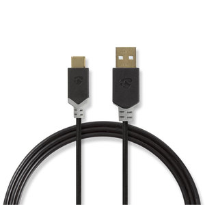 USB-Kabel | USB 2.0 | USB-A Male | USB Type-C™ Male | 480 Mbps | 60 W | Verguld | 1.00 m | Rond | PVC | Antraciet | Window Box