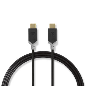 USB-Kabel | USB 3.2 Gen 2 | USB Type-C™ Male | USB Type-C™ Male | 10 Gbps | 100 W | Verguld | 1.00 m | Rond | PVC | Antraciet | Window Box
