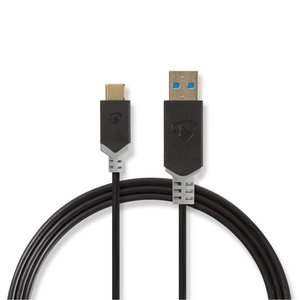 USB-Kabel | USB 3.2 Gen 1 | USB-A Male | USB Type-C™ Male | 5 Gbps | 60 W | Verguld | 1.00 m | Rond | PVC | Antraciet | Window Box