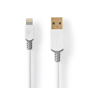 USB-Kabel | USB 2.0 | Apple Lightning 8-Pins | USB-A Male | 480 Mbps | 12 W | Verguld | 1.00 m | Rond | PVC | Wit/Grijs | Window Box