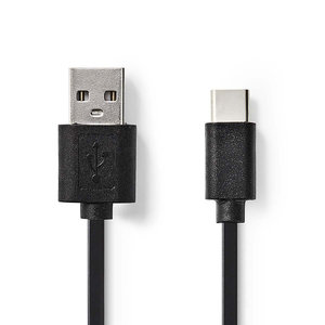 USB-Kabel | USB 2.0 | USB-A Male | USB Type-C™ Male | 480 Mbps | Vernikkeld | 1.00 m | Rond | PVC | Zwart | Polybag