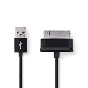 USB-Kabel | USB 2.0 | Samsung 30-Pin Male | USB-A Male | 480 Mbps | Vernikkeld | 2.00 m | Rond | PVC | Zwart | Polybag