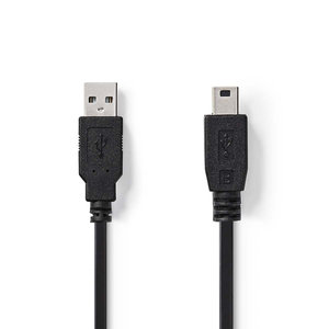 USB-Kabel | USB 2.0 | USB-A Male | USB Mini-B 5-Pins Male | 480 Mbps | Vernikkeld | 1.00 m | Rond | PVC | Zwart | Polybag