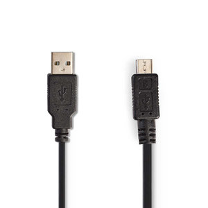 USB-Kabel | USB 2.0 | USB-A Male | USB Micro-B Male | 480 Mbps | Vernikkeld | 2.00 m | Gerold | PVC | Zwart | Polybag