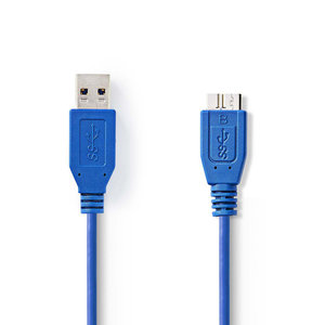 USB-Kabel | USB 3.2 Gen 1 | USB-A Male | USB Micro-B Male | 5 Gbps | Vernikkeld | 0.50 m | Rond | PVC | Blauw | Polybag