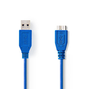USB-Kabel | USB 3.2 Gen 1 | USB-A Male | USB Micro-B Male | 5 Gbps | Vernikkeld | 1.00 m | Rond | PVC | Blauw | Polybag