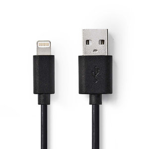 USB-Kabel | USB 2.0 | Apple Lightning 8-Pins | USB-A Male | 480 Mbps | 12 W | Vernikkeld | 1.00 m | Rond | PVC | Zwart | Polybag