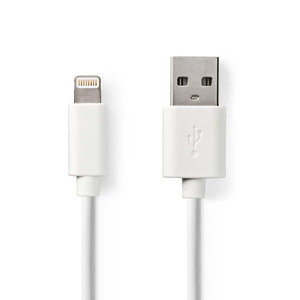USB-Kabel | USB 2.0 | Apple Lightning 8-Pins | USB-A Male | 480 Mbps | 12 W | Vernikkeld | 1.00 m | Rond | PVC | Wit | Polybag