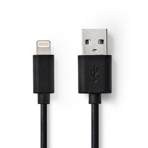 USB-Kabel | USB 2.0 | Apple Lightning 8-Pins | USB-A Male | 480 Mbps | 12 W | Vernikkeld | 1.00 m | Rond | PVC | Zwart | Blister