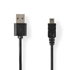 USB-Kabel | USB 2.0 | USB-A Male | USB Mini-B 5-Pins Male | 480 Mbps | 5.5 W | Vernikkeld | 2.00 m | Rond | PVC | Zwart | Label