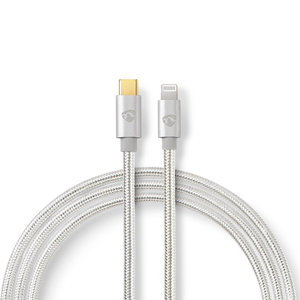 USB-Kabel | USB 2.0 | Apple Lightning 8-Pins | USB Type-C™ Male | 480 Mbps | 18 W | Verguld | 1.00 m | Rond | Gebreid / Nylon | Aluminium/Zilver | Cover Window Box