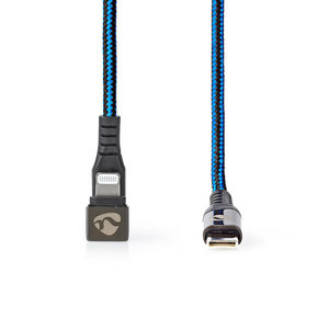 USB-Kabel | USB 2.0 | Apple Lightning 8-Pins | USB Type-C™ Male | 480 Mbps | 60 W | Vernikkeld | 1.00 m | Rond | Gebreid / Nylon | Zwart/Blauw | Cover Window Box