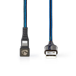 USB-Kabel | USB 2.0 | Apple Lightning 8-Pins | USB-A Male | 480 Mbps | 12 W | Vernikkeld | 1.00 m | Rond | Gebreid / Nylon | Zwart/Blauw | Cover Window Box
