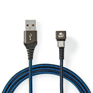 USB-Kabel | USB 2.0 | USB-A Male | USB Type-C™ Male | 480 Mbps | Verguld | 1.00 m | Rond | Gebreid / Nylon | Zwart/Blauw | Cover Window Box