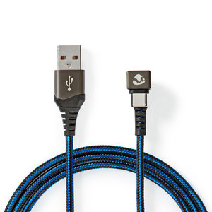 USB-Kabel | USB 2.0 | USB-A Male | USB Type-C™ Male | 480 Mbps | Verguld | 2.00 m | Rond | Gebreid / Nylon | Zwart/Blauw | Cover Window Box