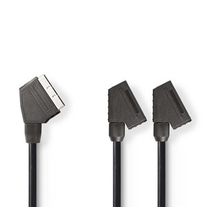 SCART-Kabel | SCART Male | 2x SCART Female | Vernikkeld | 480p | 0.20 m | Rond | PVC | Zwart | Polybag