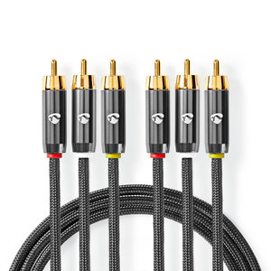 Composiet Videokabel | 3x RCA Male | 3x RCA Male | Verguld | 480p | 2.00 m | Rond | Katoen | Antraciet / Gunmetal | Cover Window Box