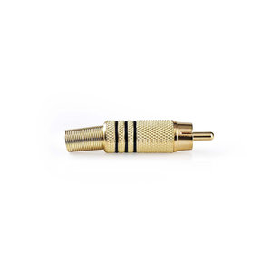 RCA-Connector | Recht | Male | Verguld | Soldeer | Diameter kabelinvoer: 7.0 mm | Metaal | Goud / Zwart | 10 Stuks | Polybag