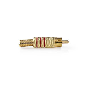 RCA-Connector | Recht | Male | Verguld | Soldeer | Diameter kabelinvoer: 7.0 mm | Metaal | Goud / Rood | 10 Stuks | Polybag