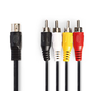 DIN-Audiokabel | DIN 5-Pins Male | 4x RCA Male | Vernikkeld | 1.00 m | Rond | PVC | Zwart | Polybag
