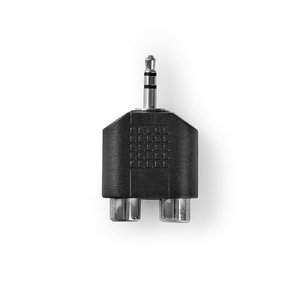 Stereo-Audioadapter | 3,5 mm Male | 2x RCA Female | Vernikkeld | Recht | ABS | Zwart | 1 Stuks | Blister