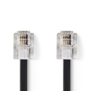 Telecomkabel | RJ11 (6P4C) Male | RJ11 (6P4C) Male | 5.00 m | Design kabel: Plat | Kabeltype: RJ11 | Transparant / Zwart