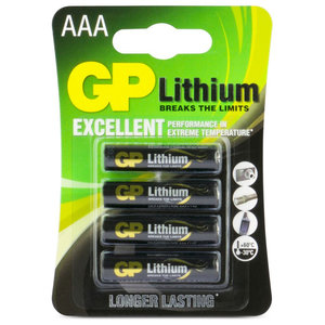 GP 07024LF-C4 Lithium Pro AAA Batterij, 1,5V, 4 stuks