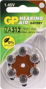 GP DA312 Knoopcel Zinc Air Batterij, PR41,  PR41 1,4V. ZA 312 - PR 41 - AC 312 - DA 312