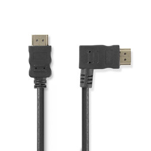 High Speed ​​HDMI™-Kabel met Ethernet | Rechts Gehoekte HDMI™ Connector | HDMI™ Connector | 4K@30Hz | 10.2 Gbps | 1.50 m | Rond | PVC | Zwart | Polybag