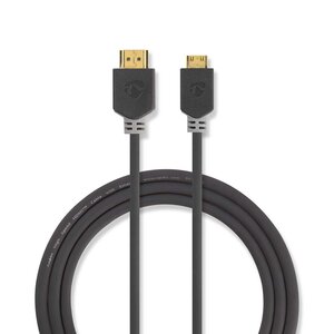 High Speed ​​HDMI™-Kabel met Ethernet | HDMI™ Connector | HDMI™ Mini-Connector | 4K@60Hz | 18 Gbps | 2.00 m | Rond | PVC | Antraciet | Window Box