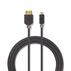 High Speed ​​HDMI™-Kabel met Ethernet | HDMI™ Connector | HDMI™ Micro-Connector | 4K@30Hz | 10.2 Gbps | 2.00 m | Rond | PVC | Antraciet | Window Box