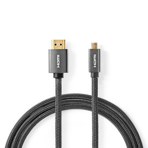 High Speed ​​HDMI™-Kabel met Ethernet | HDMI™ Connector | HDMI™ Micro-Connector | 4K@60Hz | 18 Gbps | 2.00 m | Rond | Katoen | Antraciet / Gunmetal | Cover Window Box