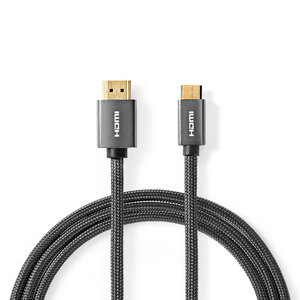 High Speed ​​HDMI™-Kabel met Ethernet | HDMI™ Connector | HDMI™ Mini-Connector | 4K@60Hz | 18 Gbps | 2.00 m | Rond | Katoen | Antraciet / Gunmetal | Cover Window Box